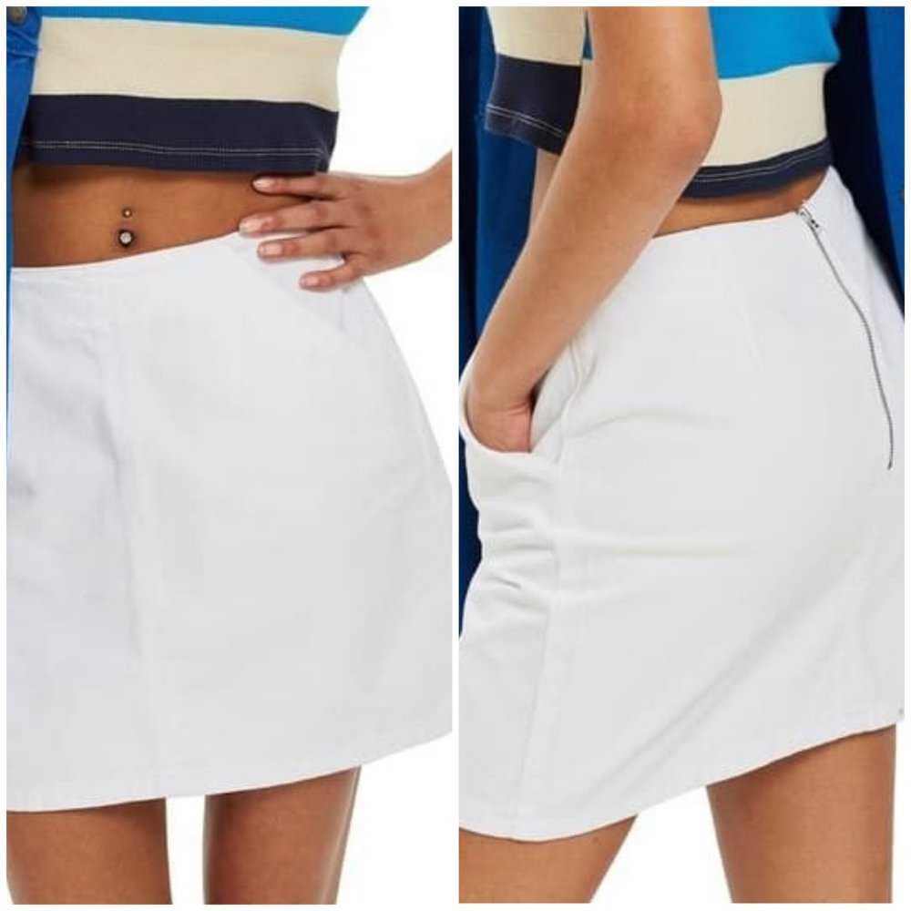 Topshop White Moto Denim Mini Skirt